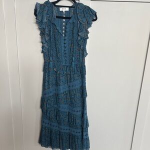 Sea New York Blue Ruffled Midi Sundress